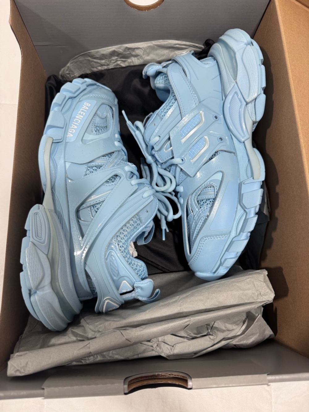 Balenciaga Women’s Metallic Blue Track Runner Sneakers - Picture 3 of 4